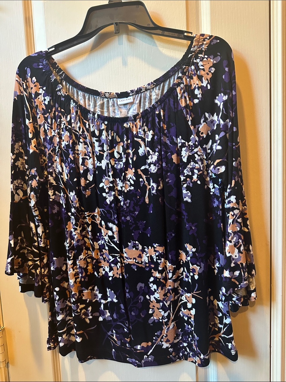 Lascana Women's Floral Scoop-Neck Tunic in Black, Purple & Tan